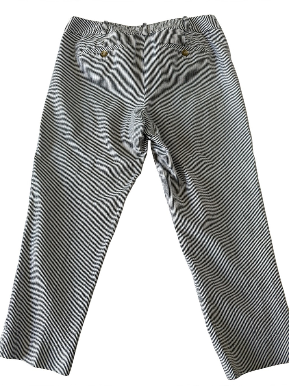 Women’s Talbots seersucker blue and white capri pants.  Signature fit.